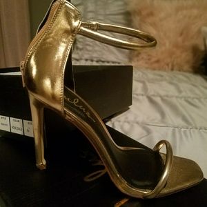 Beautiful rose gold strapy ankle heels by Lulus.